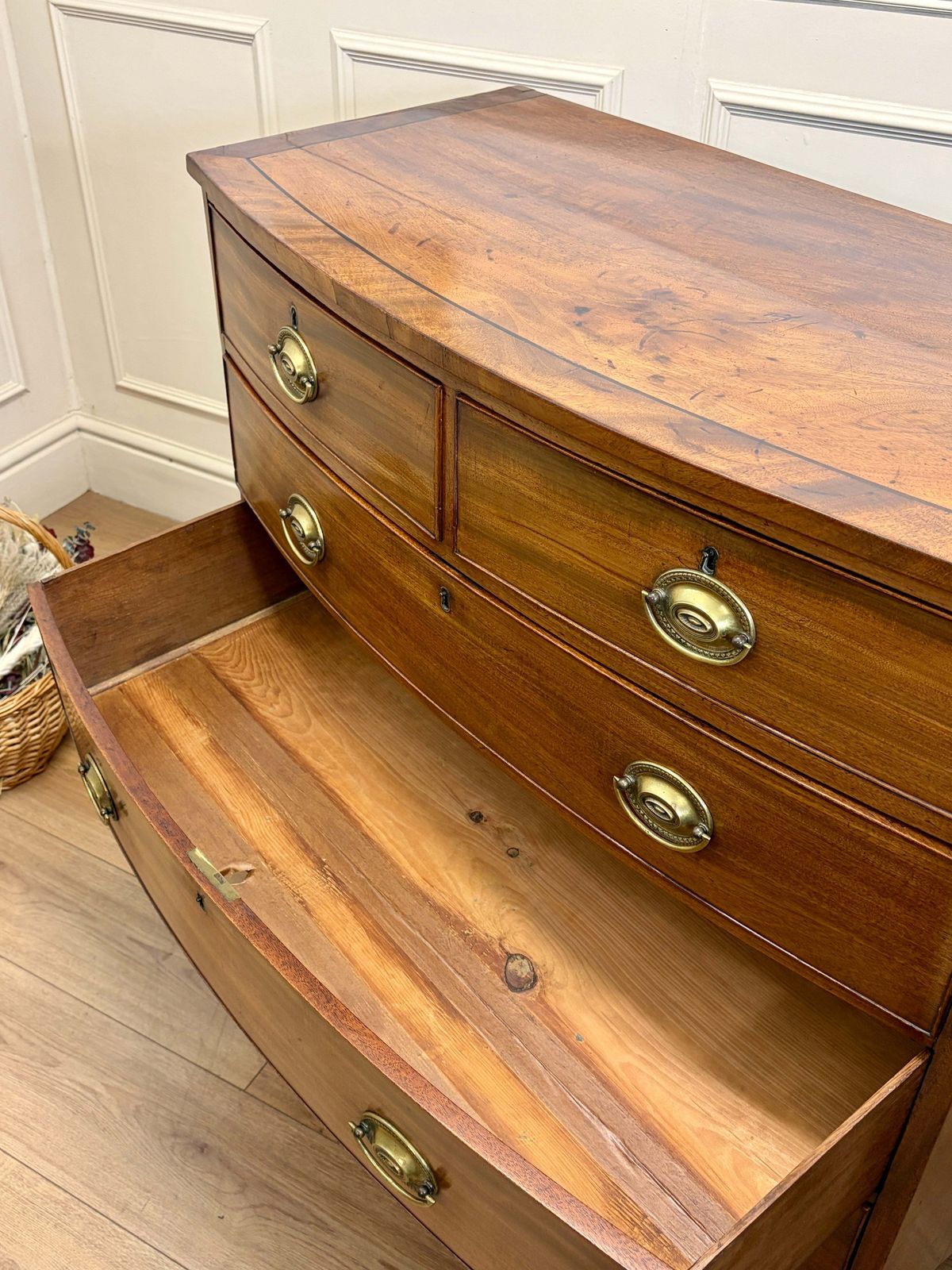 545.0 Antique Small George III Mahogany Bow Front Chest Of Drawers photo