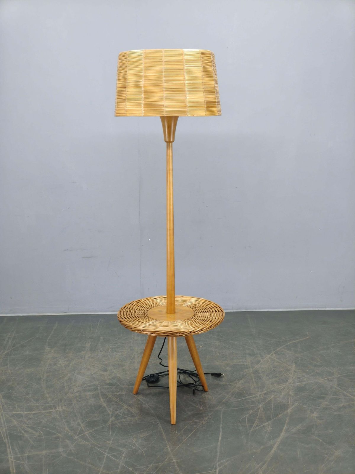Jan Kalous Uluv Rattan Floor Lamp, Czechoslovakia 1960s photo furniture