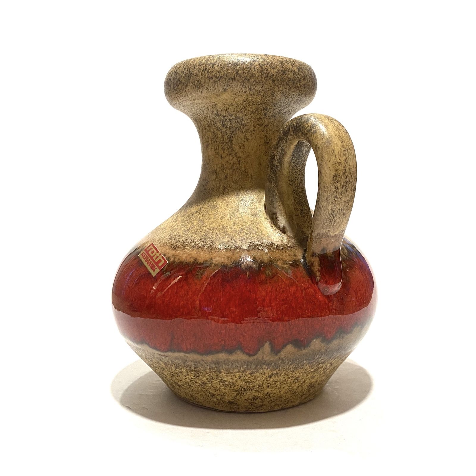 Roth Keramik Vase With Volcanic Red Band, 1970s West German Fat Lava Pottery photo Home Decor