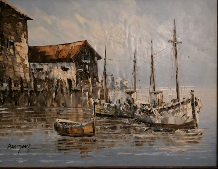 Masterpiece Max Savy Original Signed Oil Painting Harbour Scene Impasto Framed photo furniture