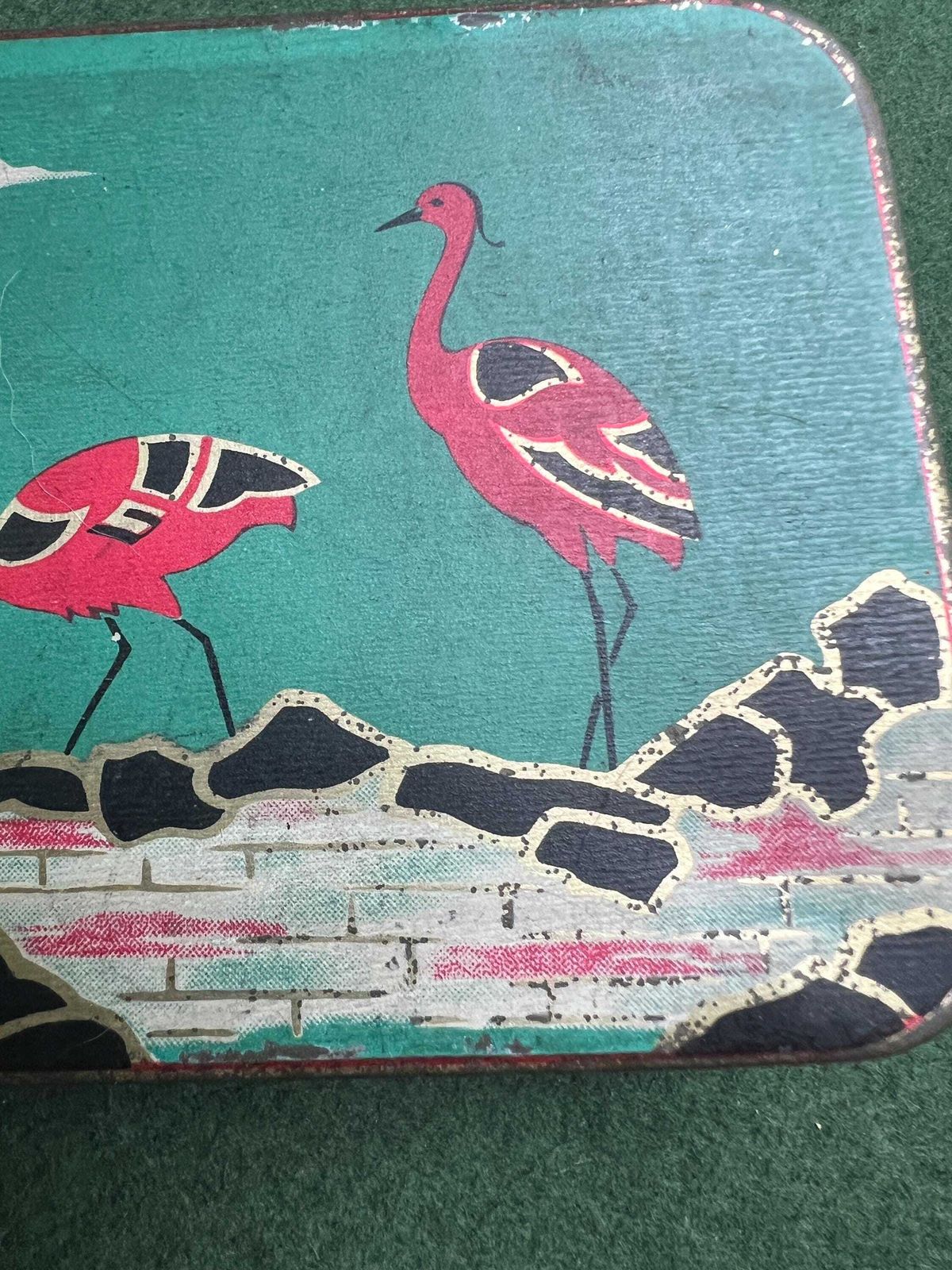 Vintage William Crawford & Sons Biscuit Sample Tin Decorative Advertising Memorabilia. Japanese Theme Flamingo Cranes And Mount Fuji. photo furniture