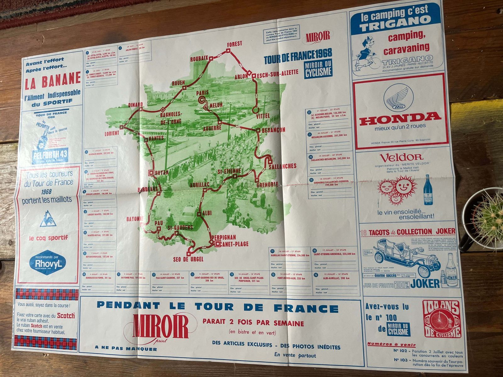Vintage Cycling Print   Tour De France Route Map, 1968 photo furniture