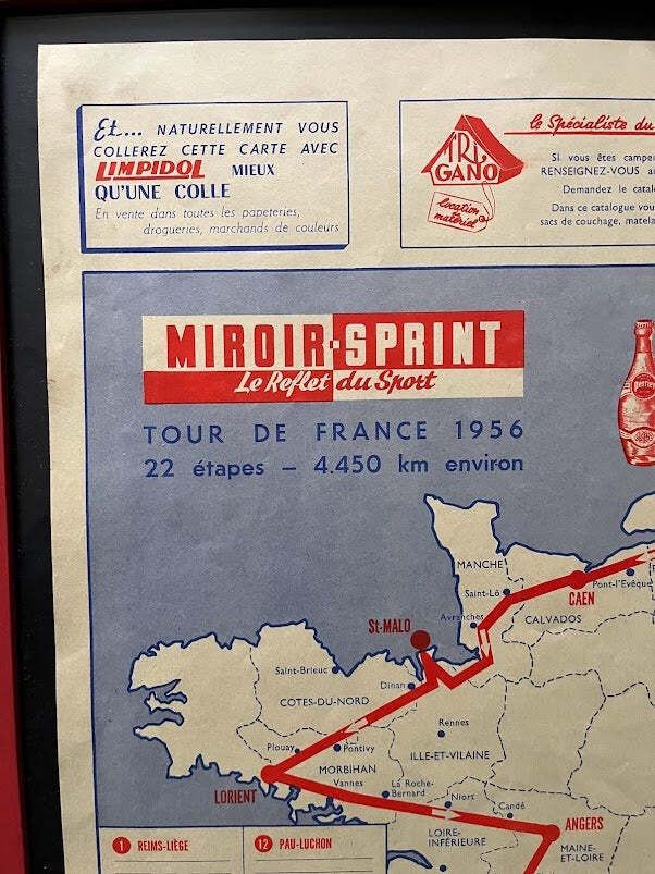 Tour De France / Perrier Vintage Route Map 1956 photo furniture