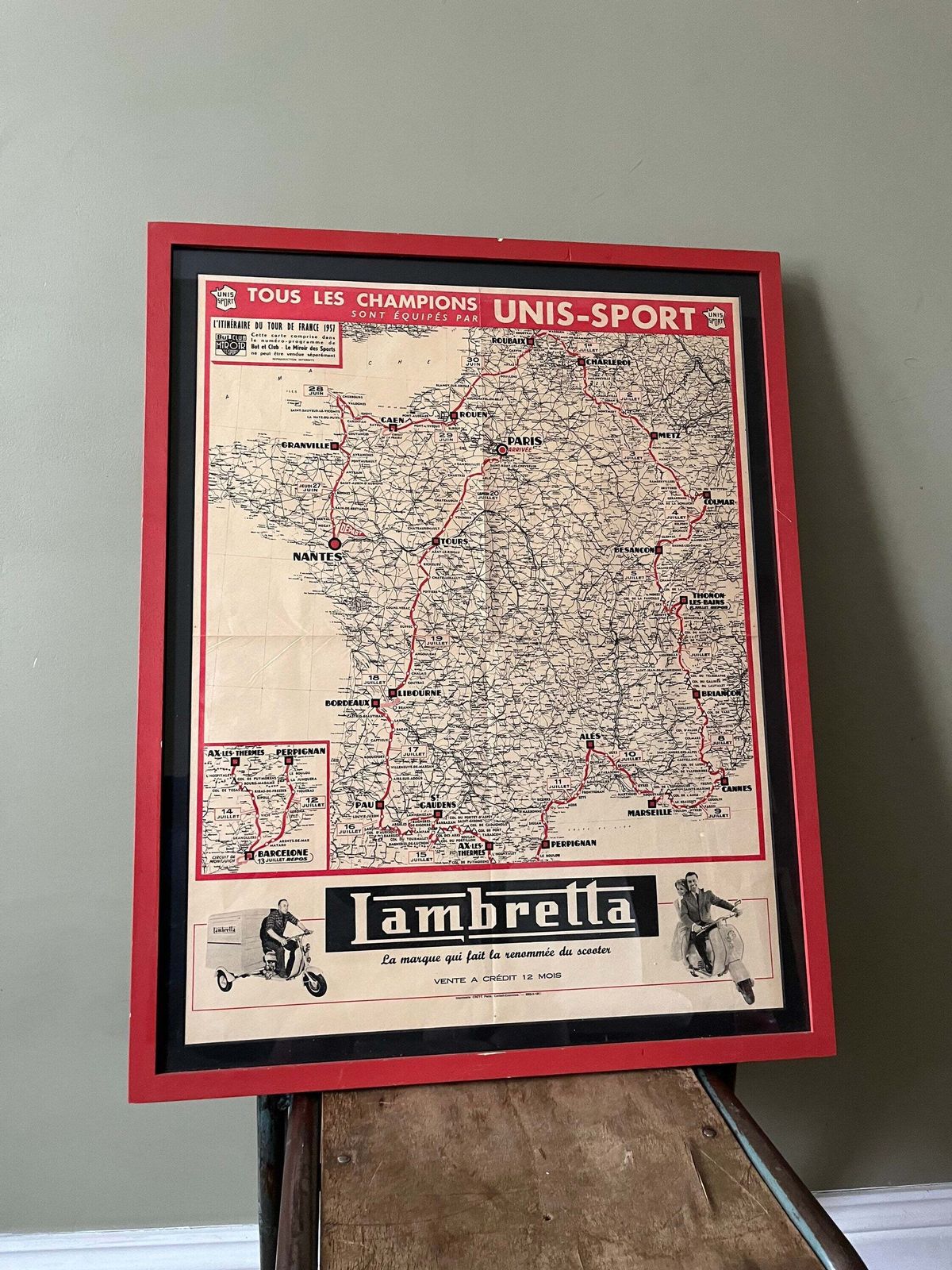 Vintage Tour De France Route Map   Lambretta Sponsored, 1957 photo 592.0