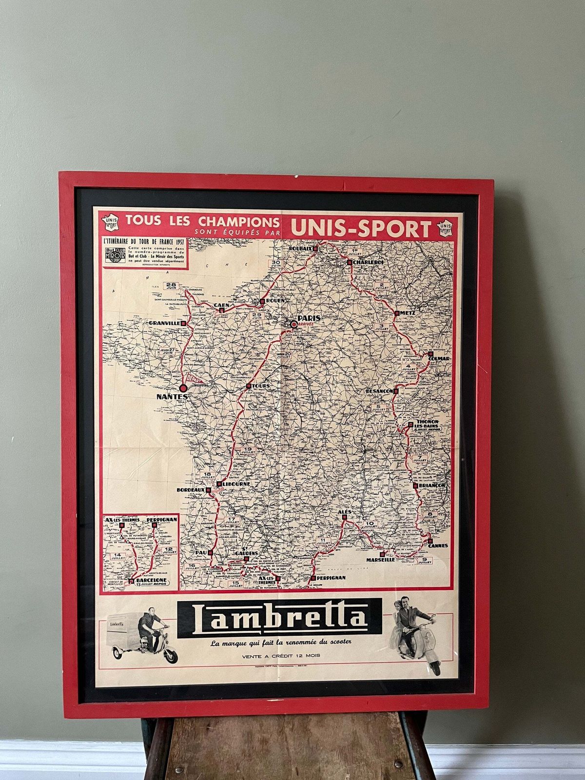 Vintage Tour De France Route Map   Lambretta Sponsored, 1957 photo buy