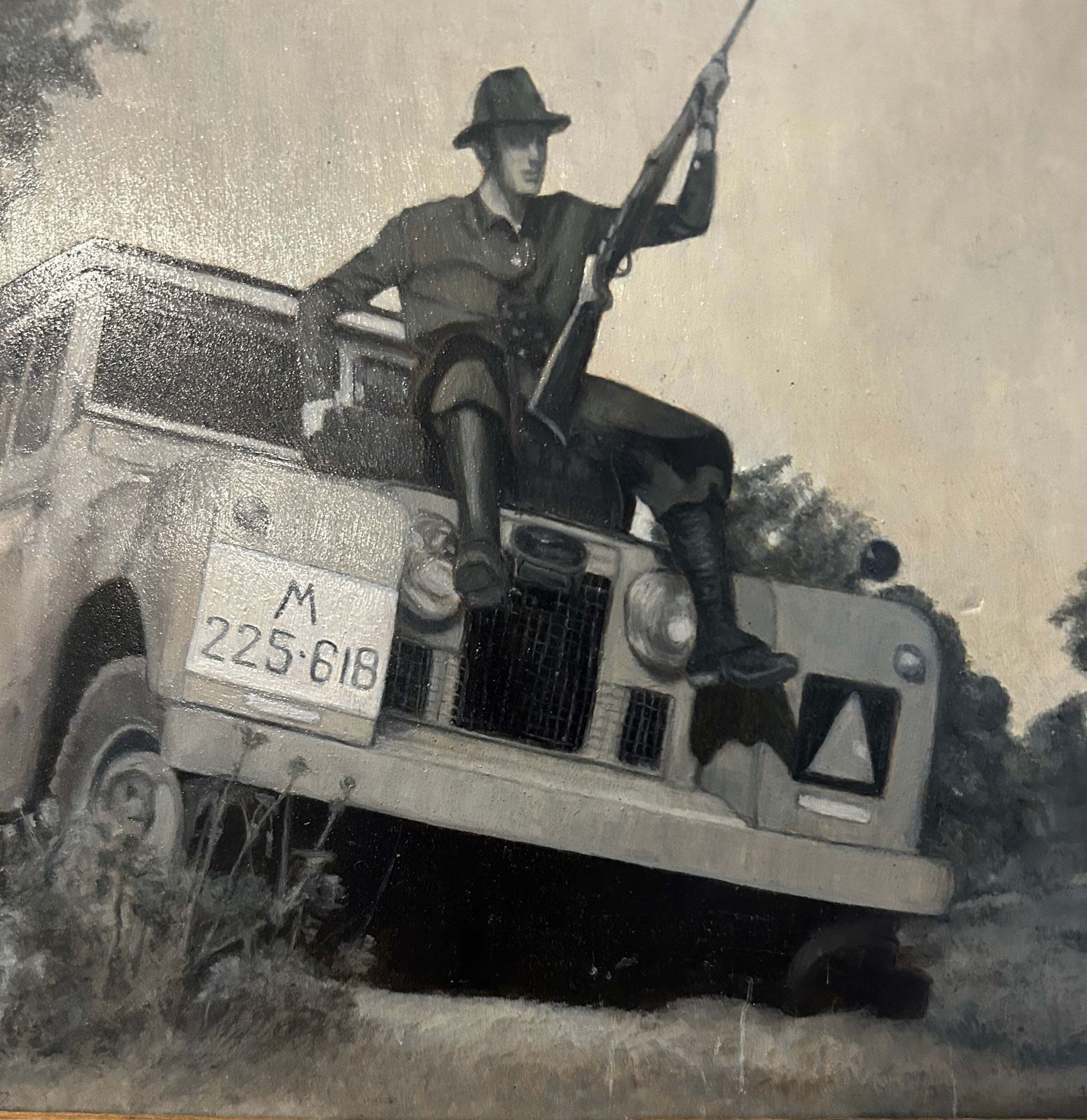 1940's Vintage Land Rover Tactical Small Oil On Board photo for sale