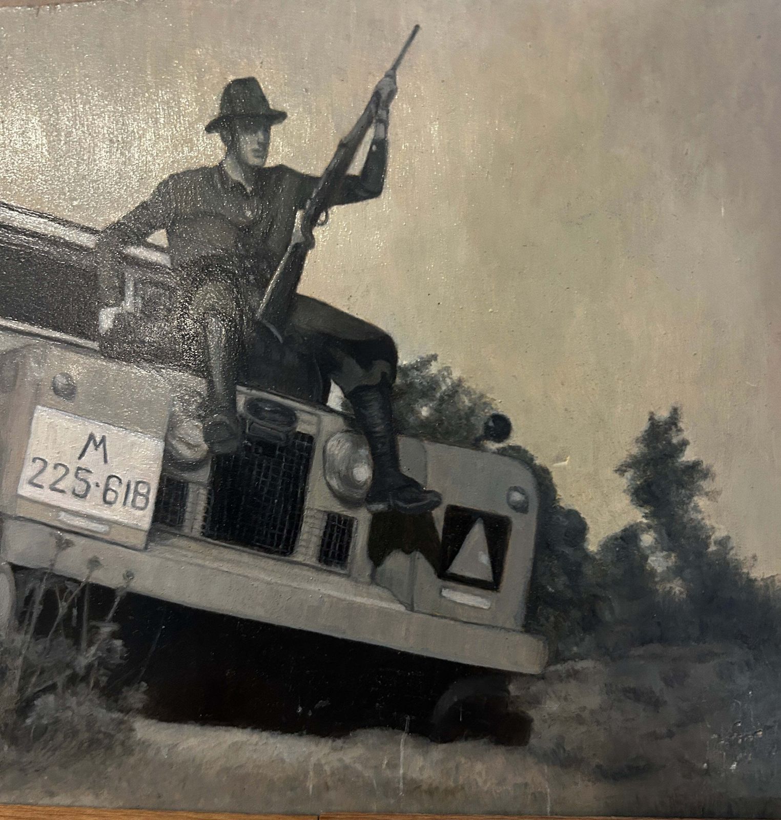 1940's Vintage Land Rover Tactical Small Oil On Board photo Art
