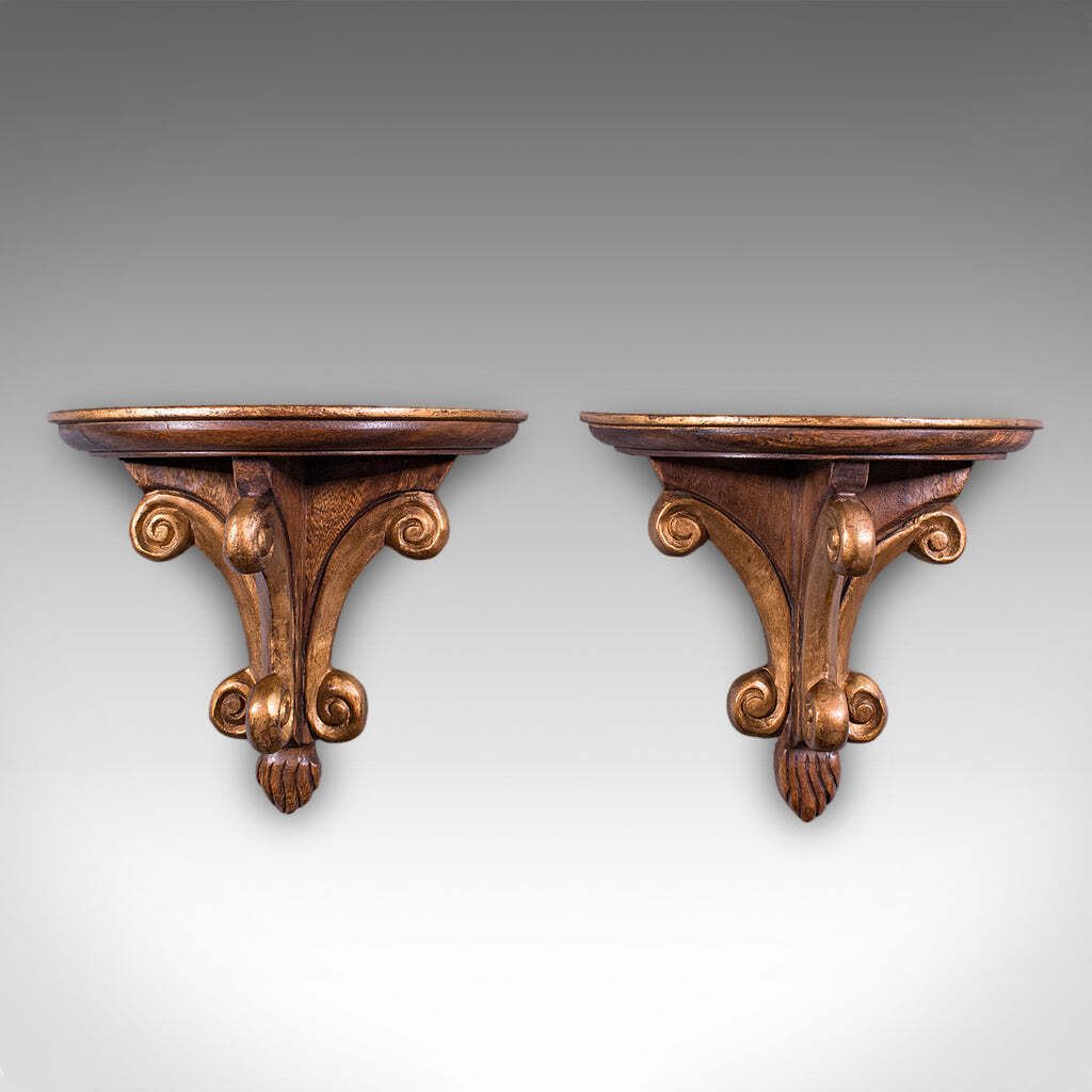 Pair Of Vintage Decorative Wall Brackets, English, Clock Shelf, Italianate Taste photo furniture