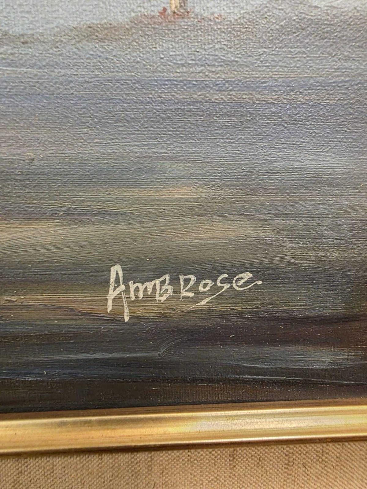 Vintage Oil Painting / Sailing Ship By Ambrose / Framed Maritime Artwork / C1970 photo Art