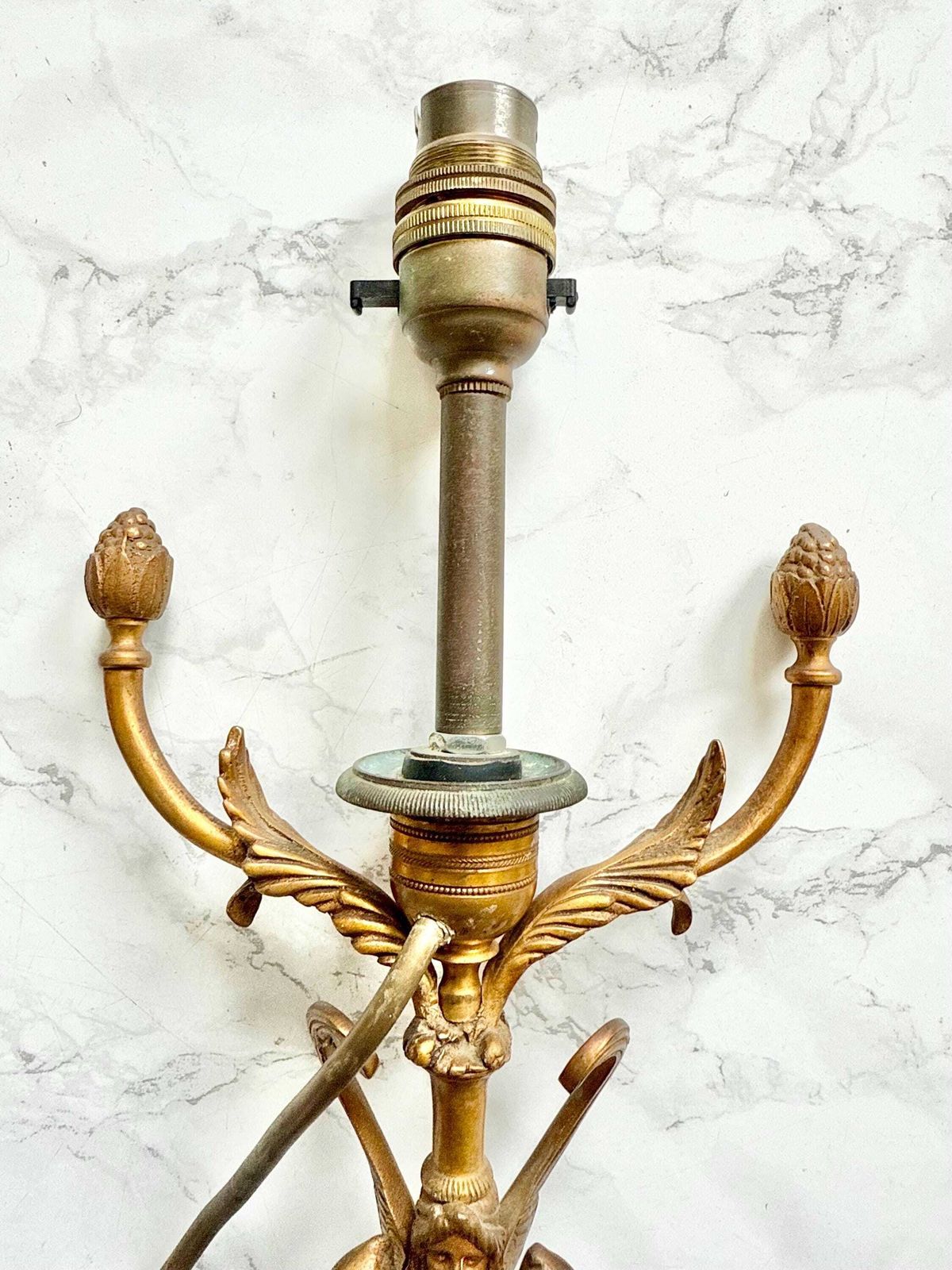 Antique Gilded Bronze Egyptian Style "Retour D'égypte" Napoléonic Regency Lamp Foot Decorative Table Top Desk Winged Goddess Working Order photo 430.0
