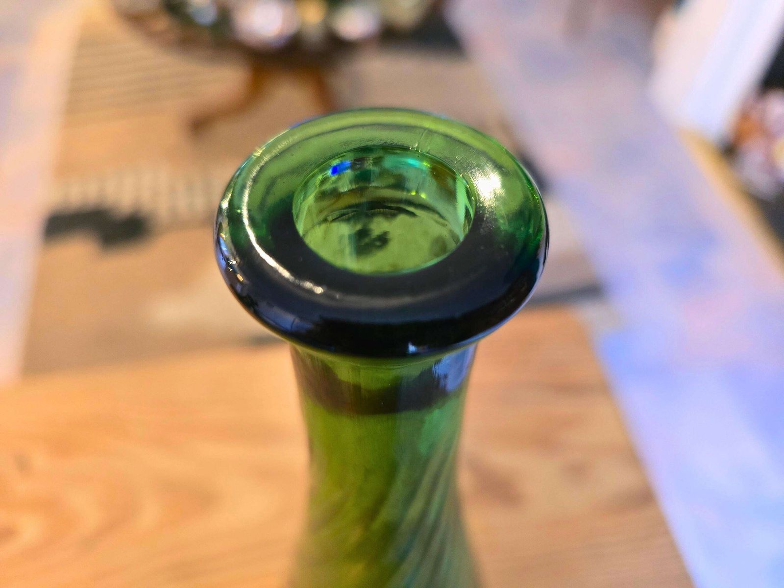 Home Decor Vintage Green Glass Large Genie Bottle   Italian Empoli With Spiral Lines   57cm photo