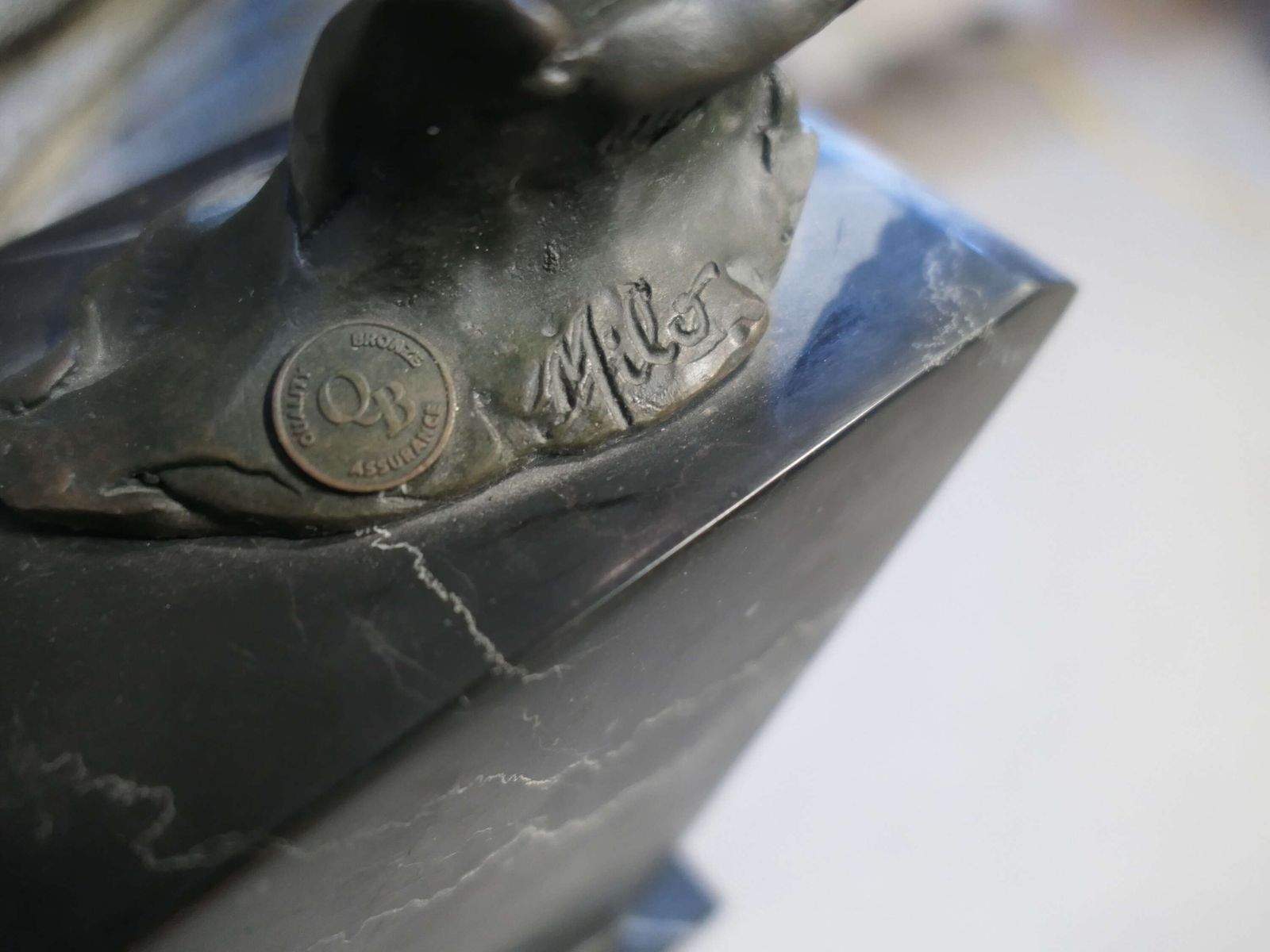 This Is A Signed Bronze Sculpture Of A Deer Jumping, Mounted On A Marble Plinth photo Art