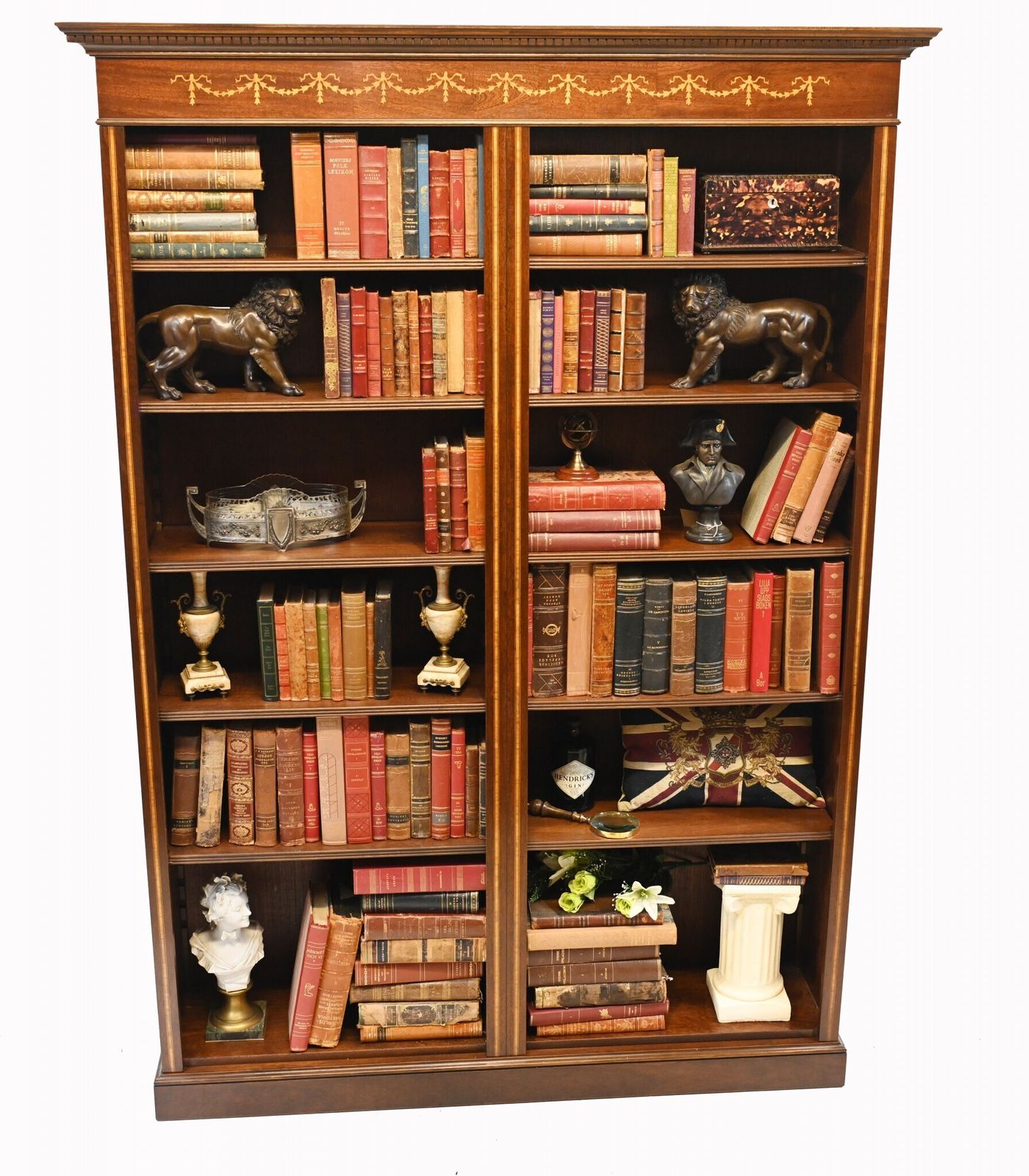 Mahogany Bookcase   Double English Sheraton Inlay Open Front Bespoke photo furniture