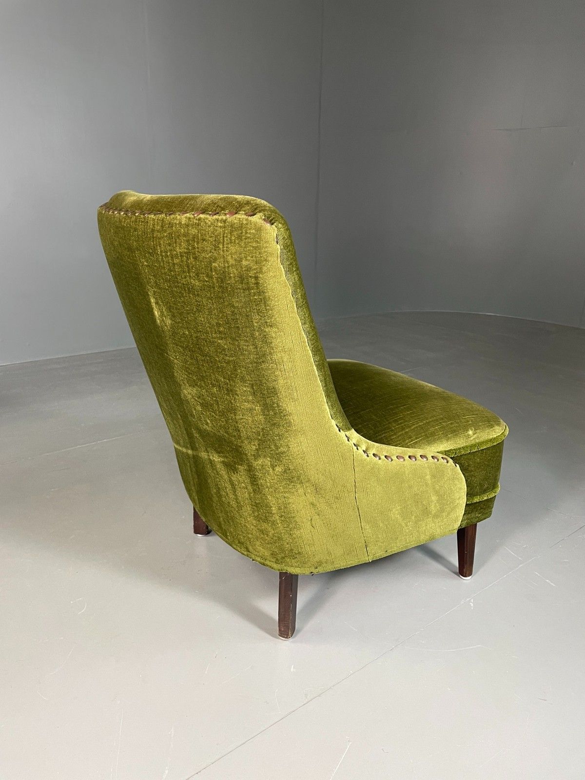 Vintage Cocktail Chair 1950s Danish Green Velvet Velour Retro Eb06603 photo 275.0
