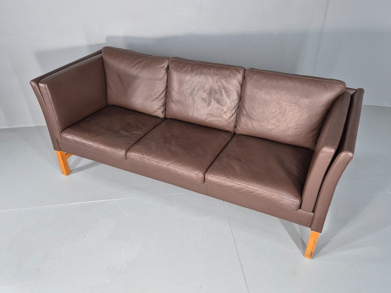 Vintage 3 Seater Sofa Danish Brown Leather Mid Century Skippers Retro Eb10493 photo vinterior