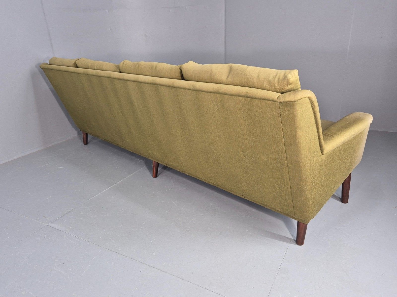 photo vinterior Vintage Mid Century 4 Seat Sofa Green Cotton Upholstery 1960s Retro Eb11374
