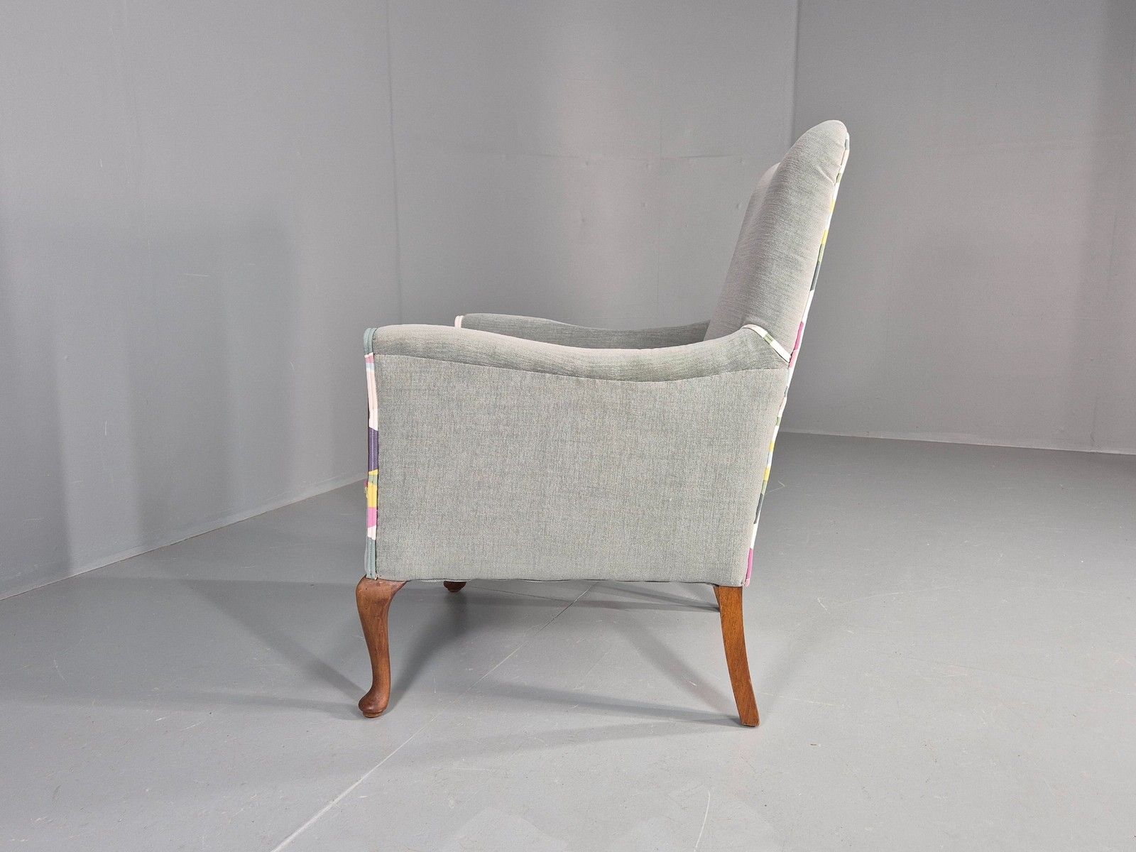 450.0 Vintage 1920s Armchair Reupholstered In Grey Green With Colour Accent Eb11824 photo