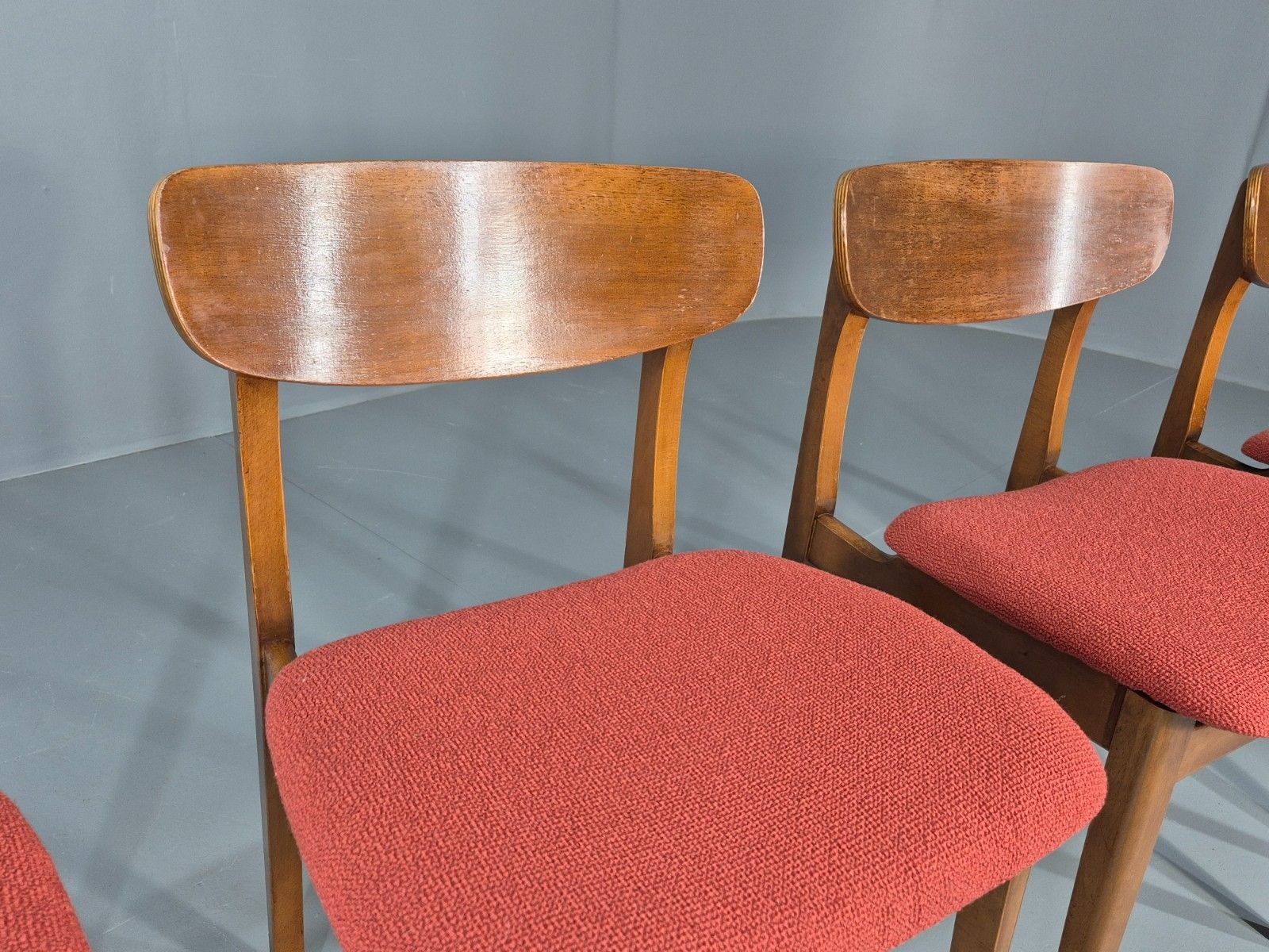 4 Vintage 1960s Dining Chairs, Beech And Teak Frames With New Upholstery Eb11889 photo 350.0