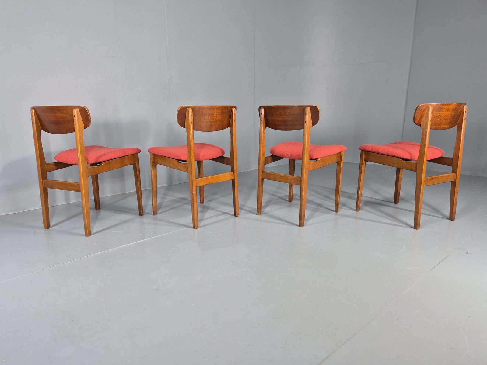 350.0 4 Vintage 1960s Dining Chairs, Beech And Teak Frames With New Upholstery Eb11889 photo