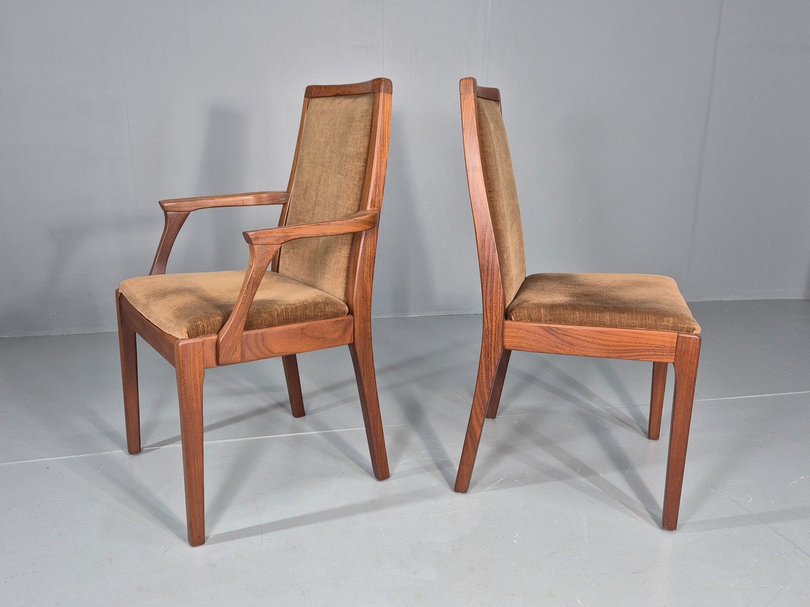 6 Vintage 1970s Nathan Dining Chairs Brown Velour Teak Retro Mcm Eb11921 photo Furniture