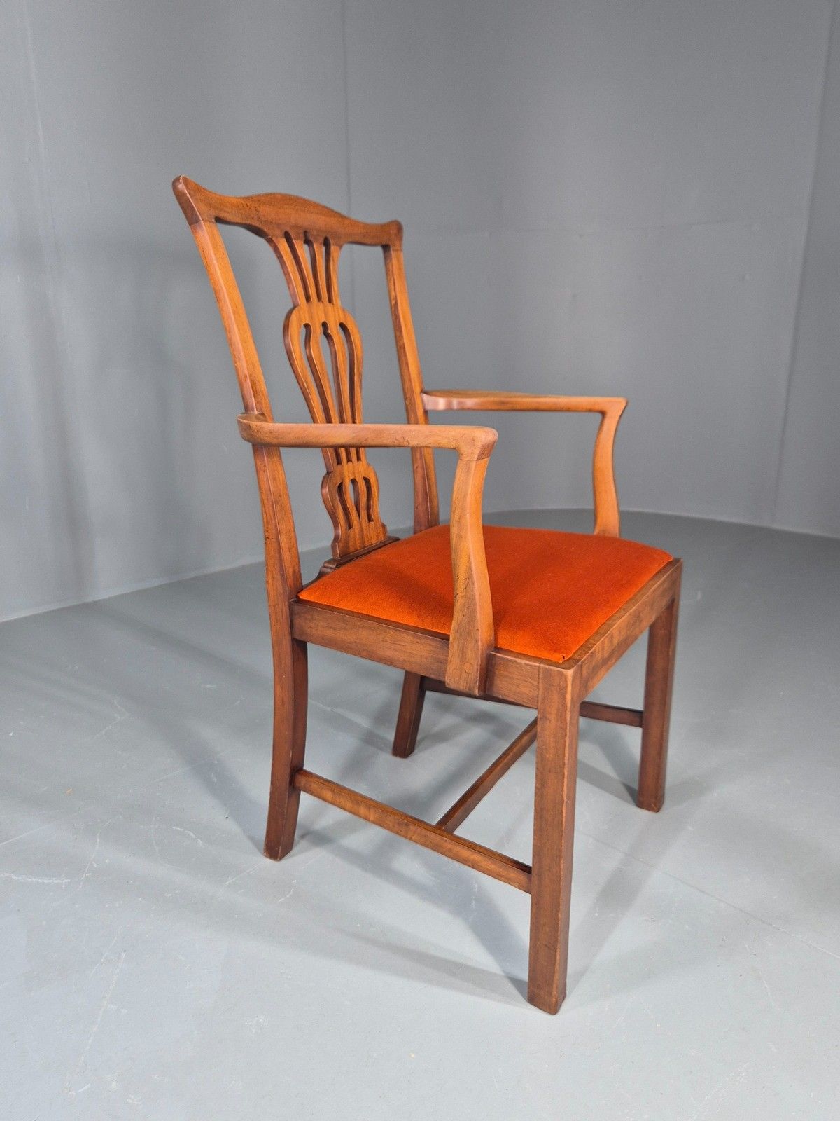 photo furniture Hepplewhite Revival Oak Elbow Chair Antique New Seat Pad Eb11931