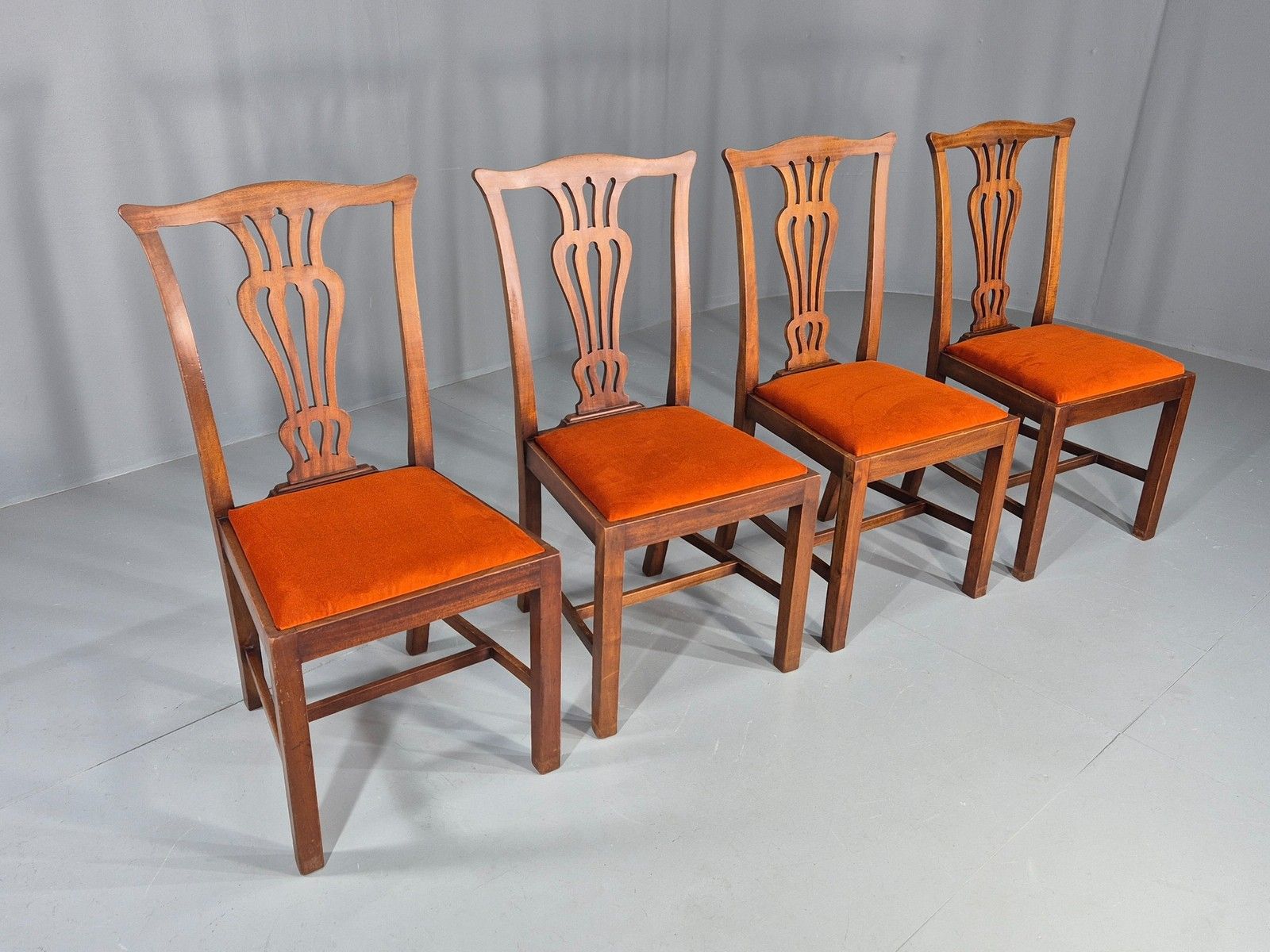 4 Hepplewhite Revival Dining Chairs 1900s Oak New Seat Pads Antique Eb11932