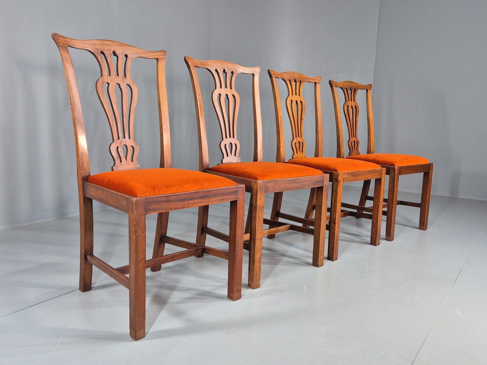 4 Hepplewhite Revival Dining Chairs 1900s Oak New Seat Pads Antique Eb11932 photo furniture
