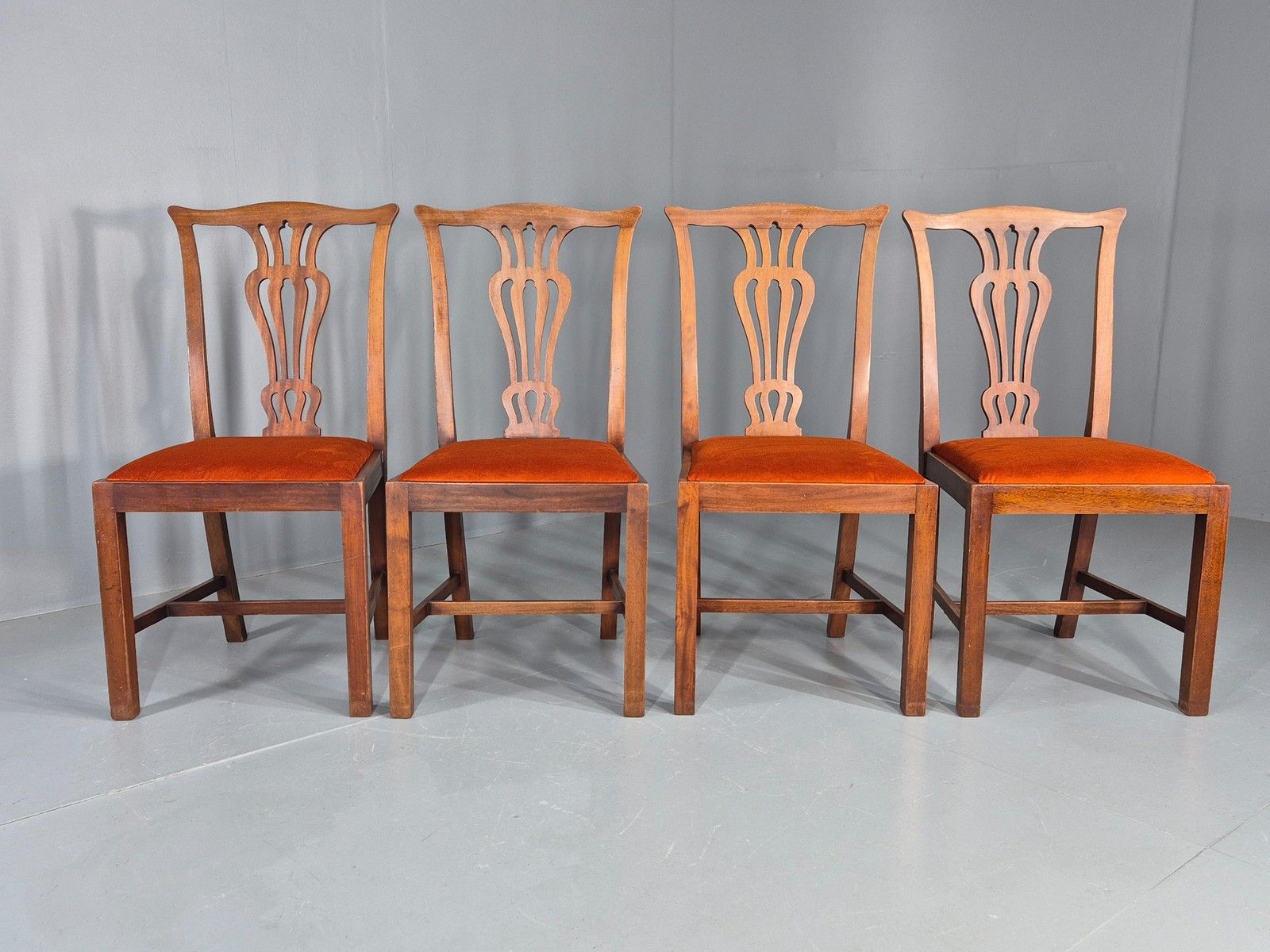 4 Hepplewhite Revival Dining Chairs 1900s Oak New Seat Pads Antique Eb11932 photo vintage