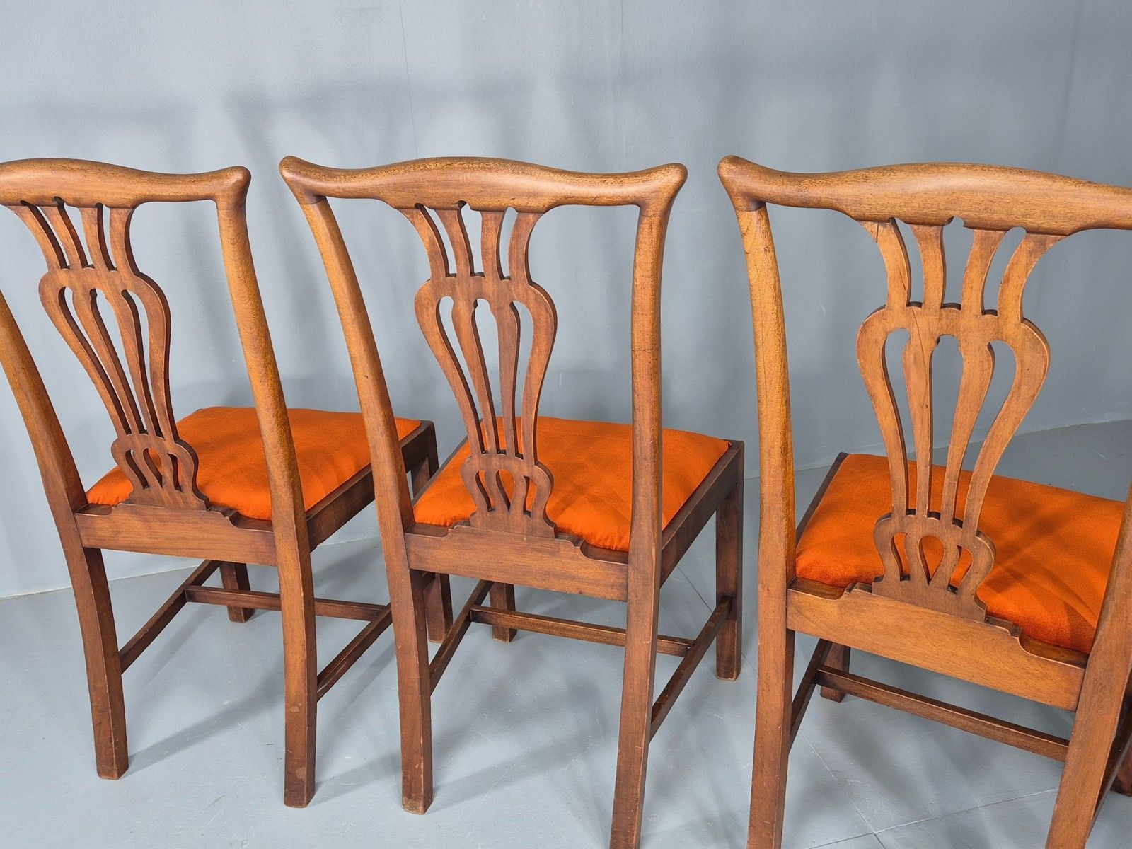 375.0 4 Hepplewhite Revival Dining Chairs 1900s Oak New Seat Pads Antique Eb11932 photo