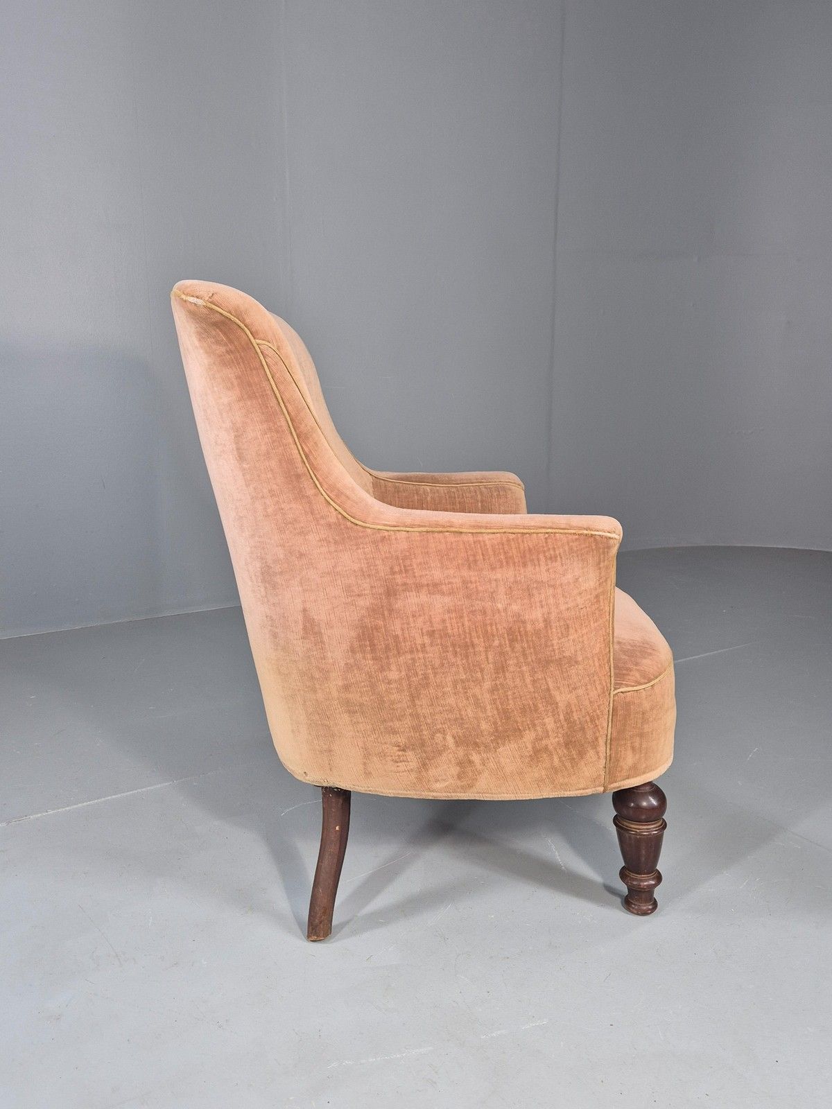 photo for sale Antique Tub Chair Danish Peach Velour Upholstery 1900s  Eb11934