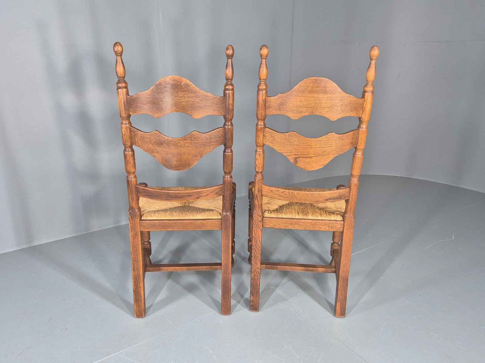 150.0 Vintage Spanish Style Country Chairs Rush Seated Oak Frames Eb11951 photo
