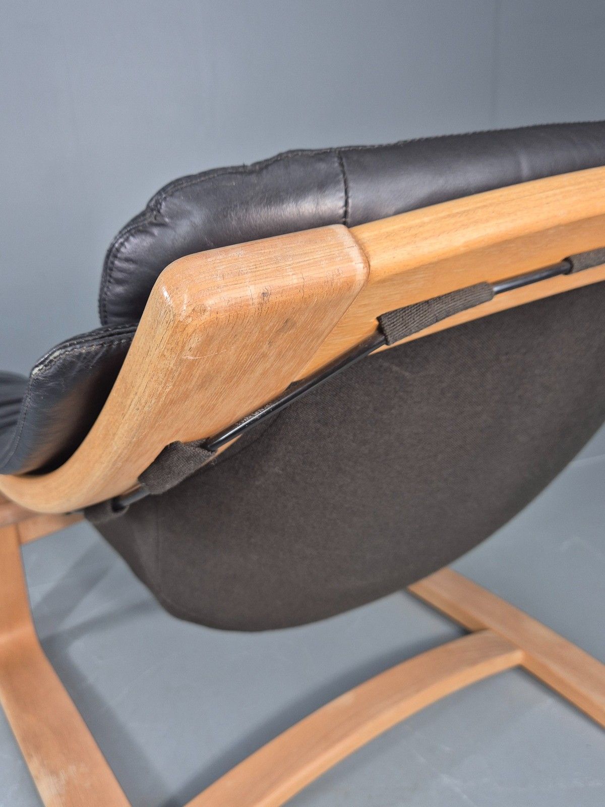 325.0 Vintage 1970s Lounge Chair Krokken By Fribytter Leather Bentwood Retro Eb11998 photo