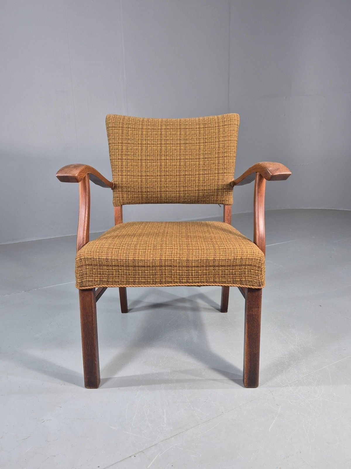Vintage Elbow Chair 1950s Danish Oak Frame Green Wool Upholstery Eb12004 photo furniture