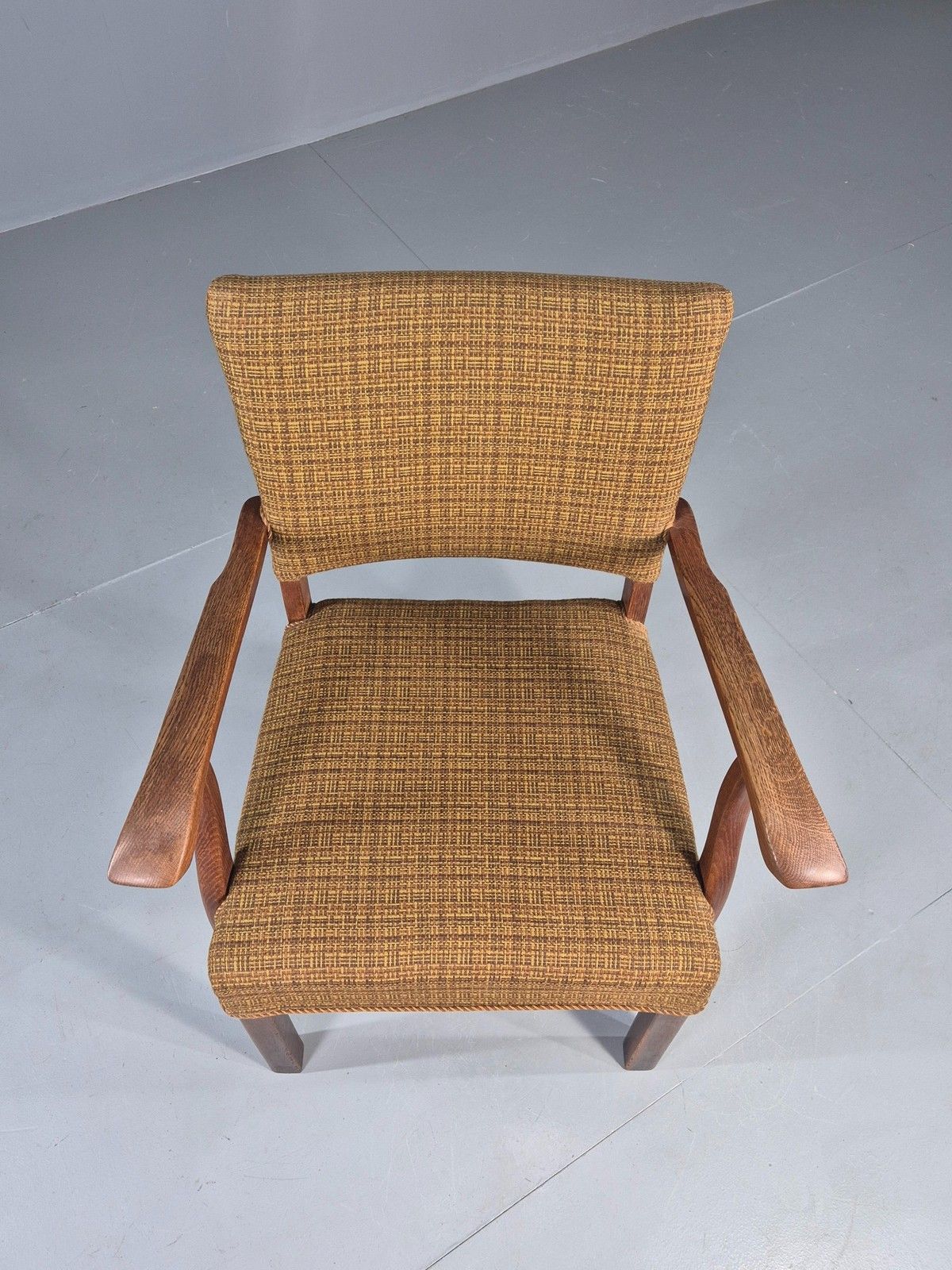 Vintage Elbow Chair 1950s Danish Oak Frame Green Wool Upholstery Eb12004 photo for sale