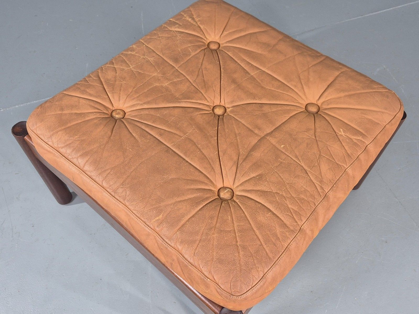 Furniture Vintage Danish Mid Century Footstool Leather Upholstered Hard Wood Frame Eb12009 photo