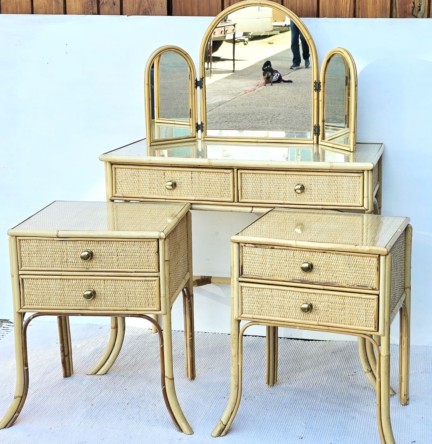 A Mid Century Angraves Bamboo Bedroom Set Including Dressing Table