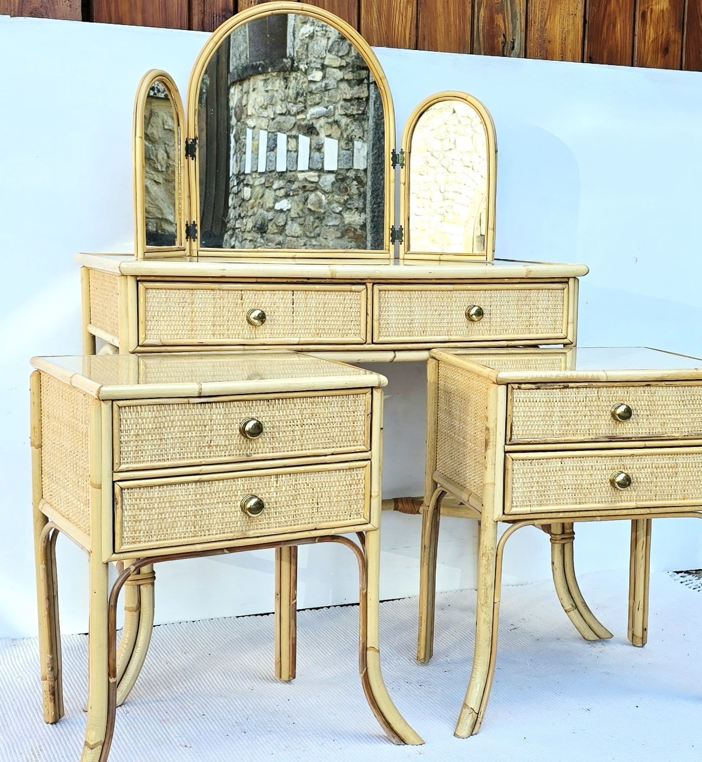 A Mid Century Angraves Bamboo Bedroom Set Including Dressing Table photo for sale
