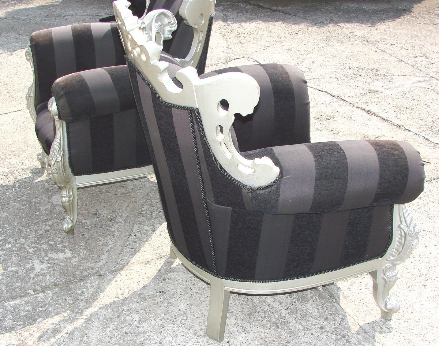 Furniture A Pair Of Vintage Armchairs, 1980s, Lacquered Wood And Fabric photo