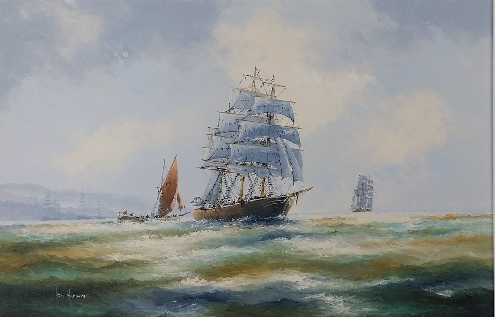 Seascape Oil On Canvass Tall Ships Marine Picture By Ken Hammond photo furniture