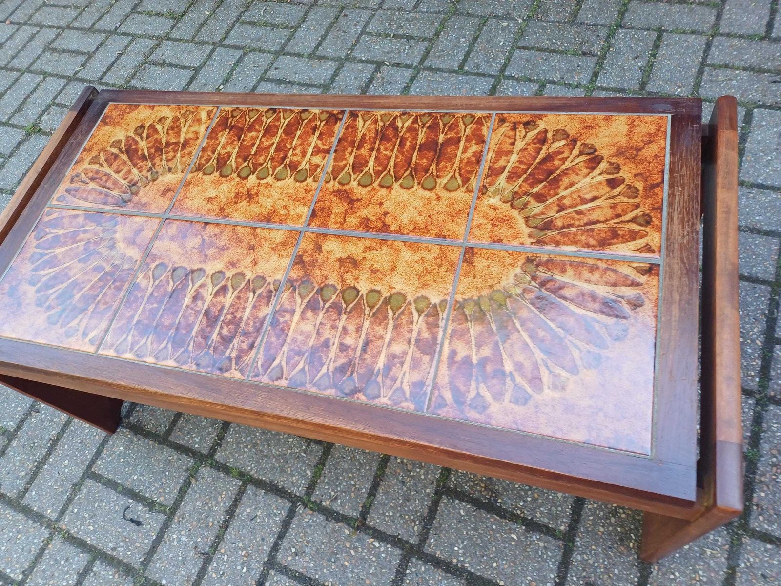photo buy 1970s Brutalist Teak Flame Tile Top Coffee Table And Drinks Trolley Danish Modern Retro Mid Century Furniture Set Free Hand Delivery