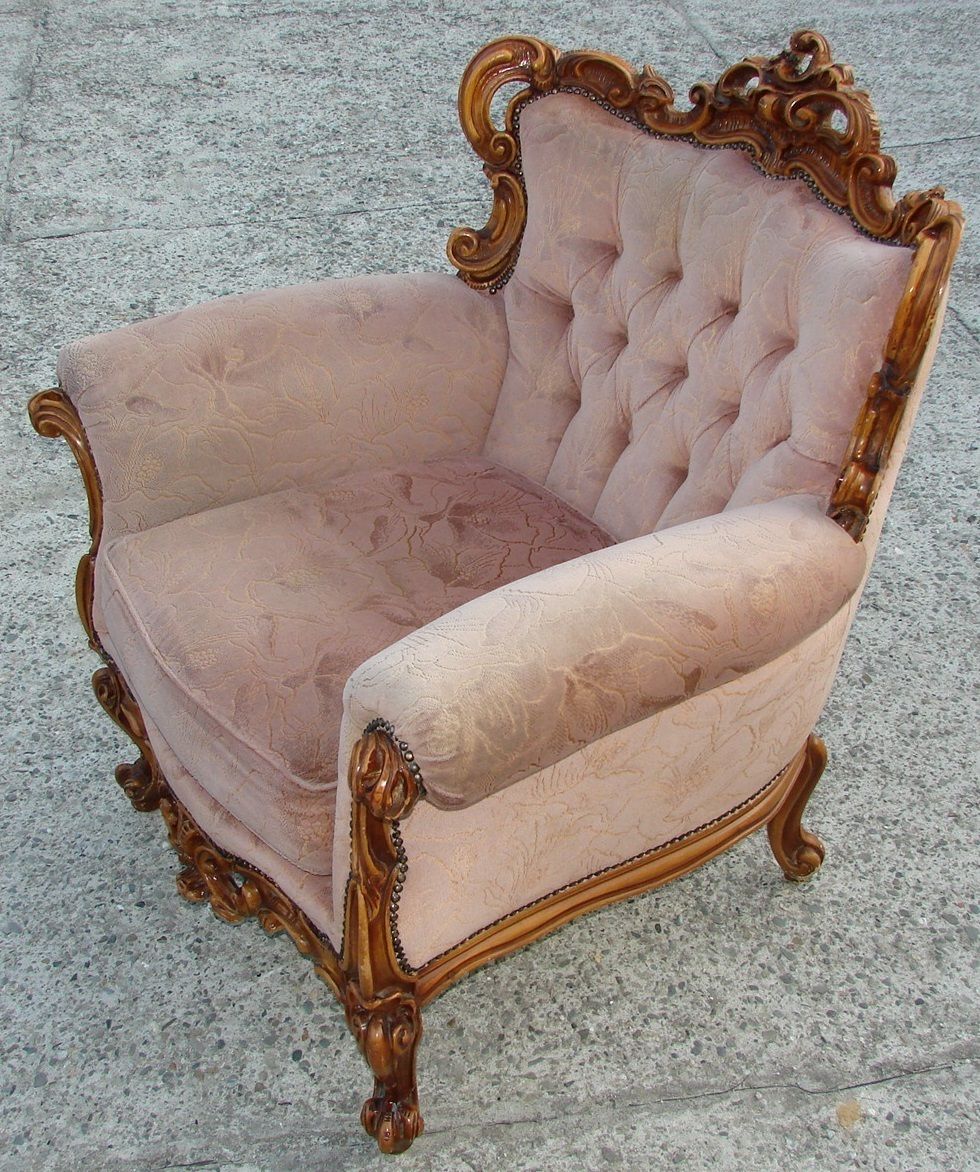 Vintage Franse Fauteuil, Jaren 1960, Gesneden Hout, Veren photo Meubels