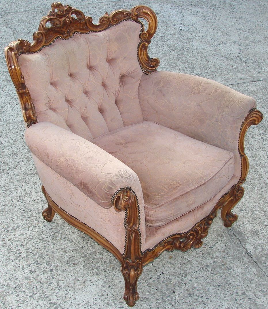 Vintage Franse Fauteuil, Jaren 1960, Gesneden Hout, Veren photo vintage