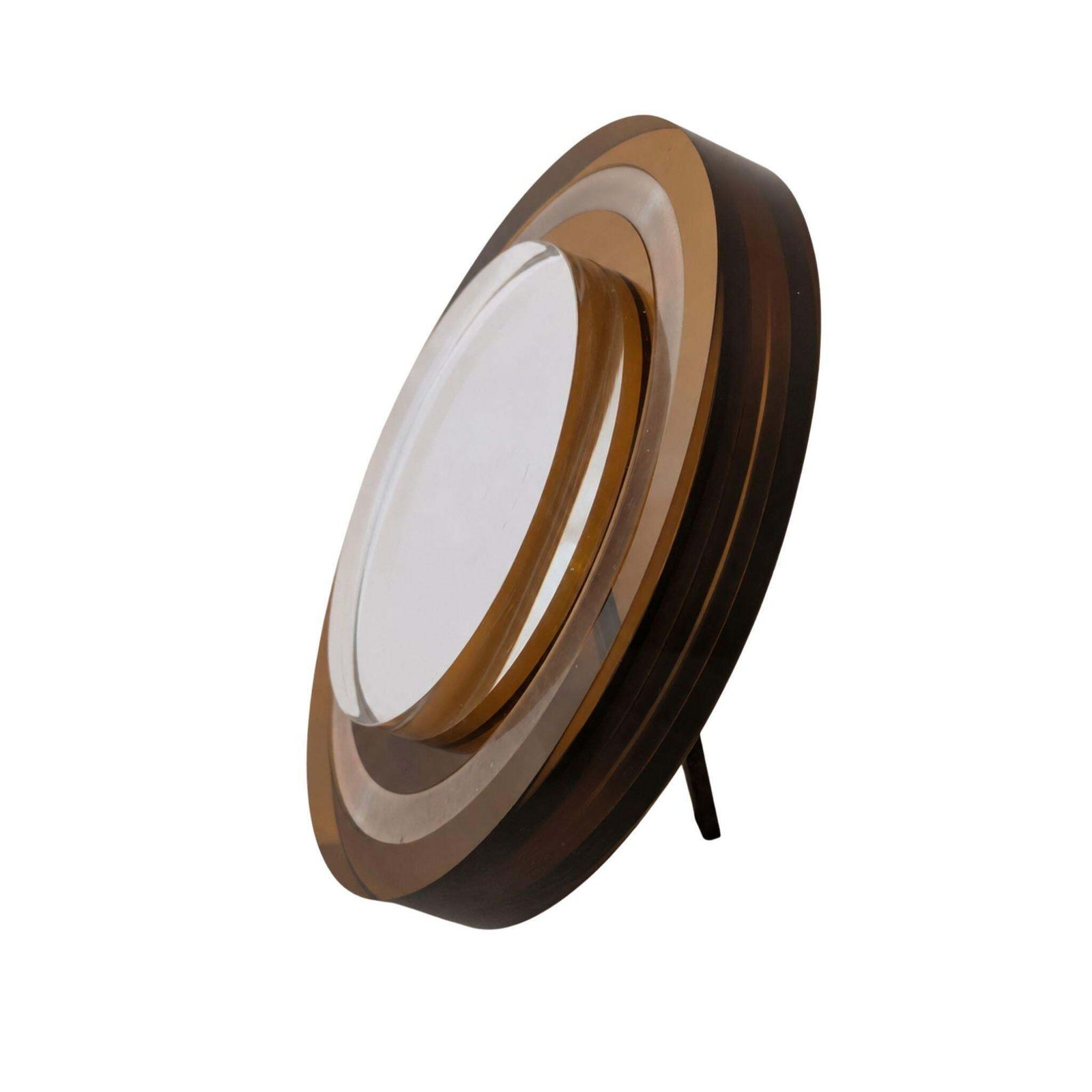 1970s Italian Round Amber Lucite Photo Frame With 925 Silver Band. photo vintage