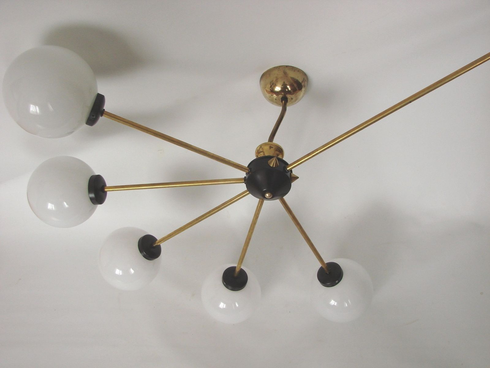 Stilnovo 60s Brass And Glass Chandelier, 6xe14, Vintage photo vinterior