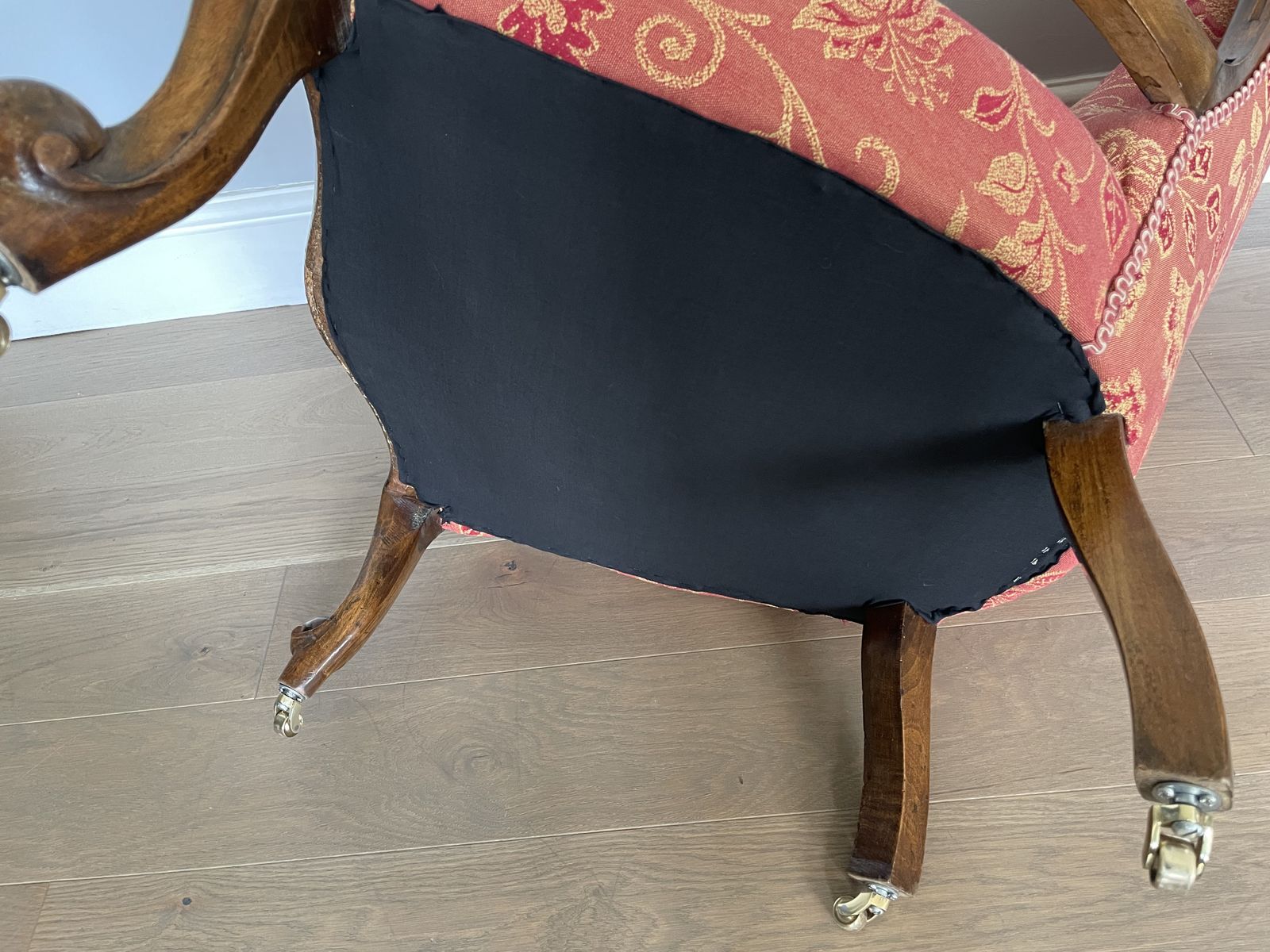 Furniture Victorian Deeply Carved Mahogany Armchair   Reupholstered photo