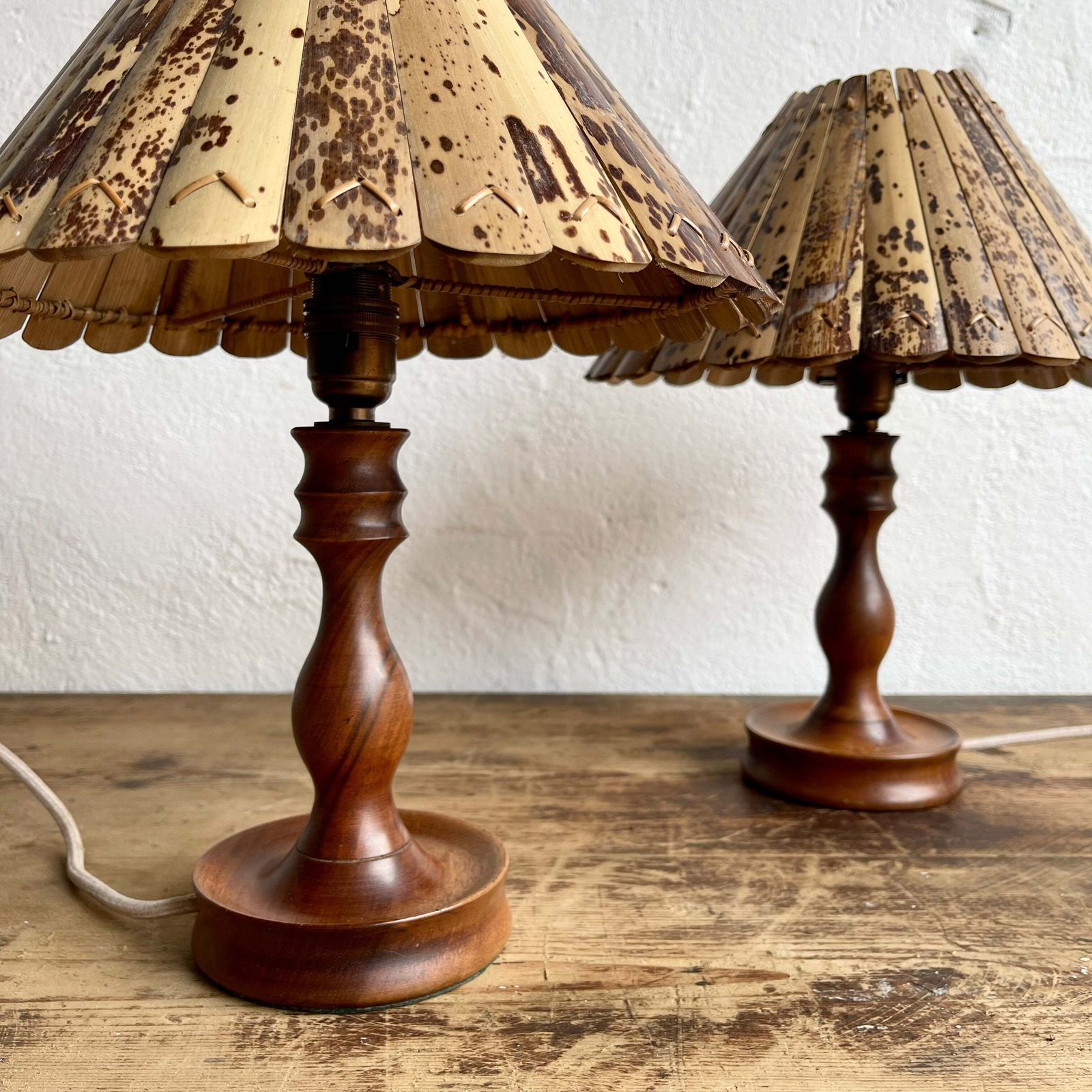 Pair Of Vintage Wooden Lamps + Bamboo Shades photo 250.0