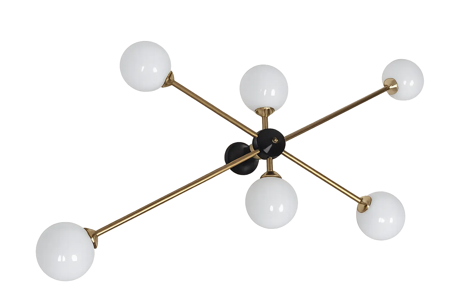 Stilnovo Vintage 1960s Chandelier, Brass And Glass, 6xe14