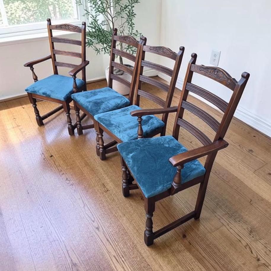 Vintage Old Charm Wood Bros / Dining Chairs / Set Of 4 / 1970s photo furniture