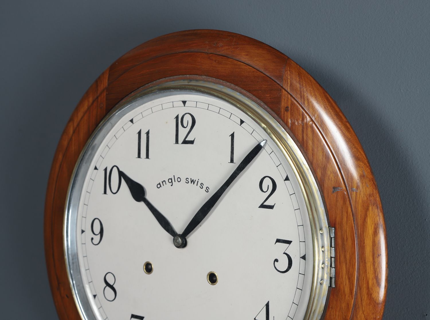 photo vinterior Antique 16" Anglo Swiss Mahogany Railway Station / School Wall Clock (Chiming / Striking)