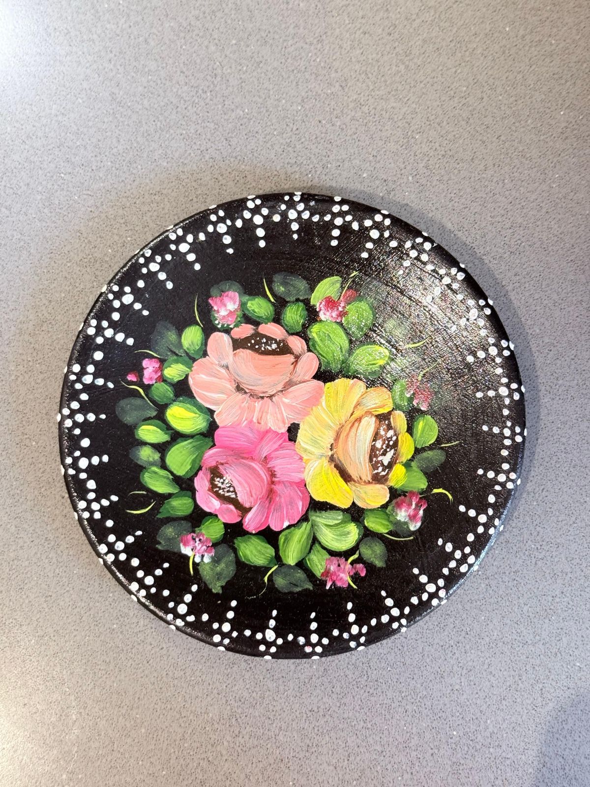 1629.0 Set Of 3 Hand Painted Folk Art Decorative Plates With Floral & Bird Motifs Home photo